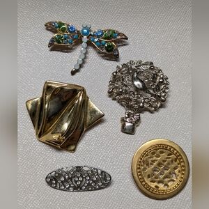 Elegant Brooch and Pin Set with Gold and Silver Tones